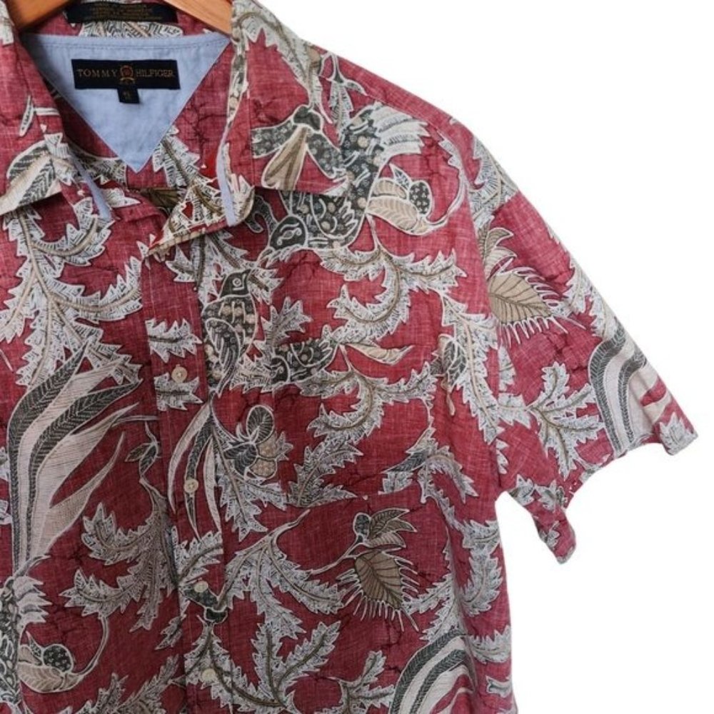 Tommy Hilfiger Golf Red Floral Hawaiian Style Button Up Men's XL Cotton - Picture 9 of 16